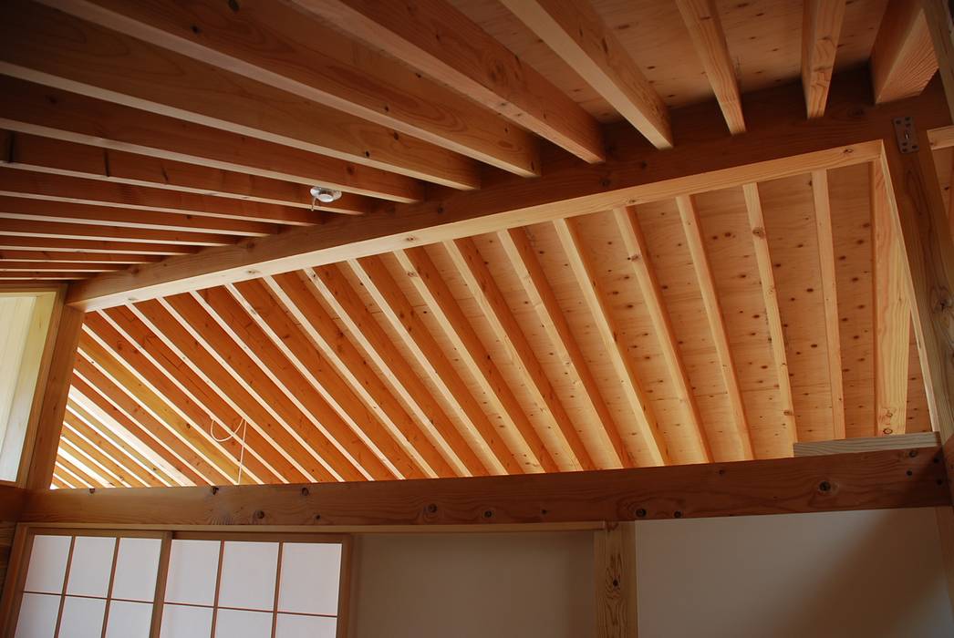 小屋梁より上はオープン 丸菱建築計画事務所 MALUBISHI ARCHITECTS 切妻屋根 無垢材 多色 rafter,roof,timber