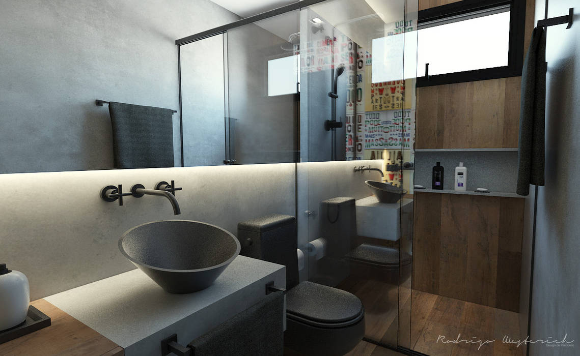 Banheiro Social - Loft Residencial Rodrigo Westerich - Design de Interiores Banheiros industriais Concreto