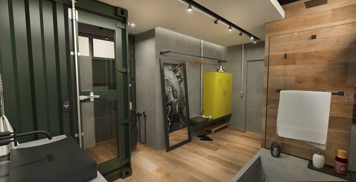 Banheiro para um Jogador de Futebol Rodrigo Westerich - Design de Interiores Banheiros industriais Concreto