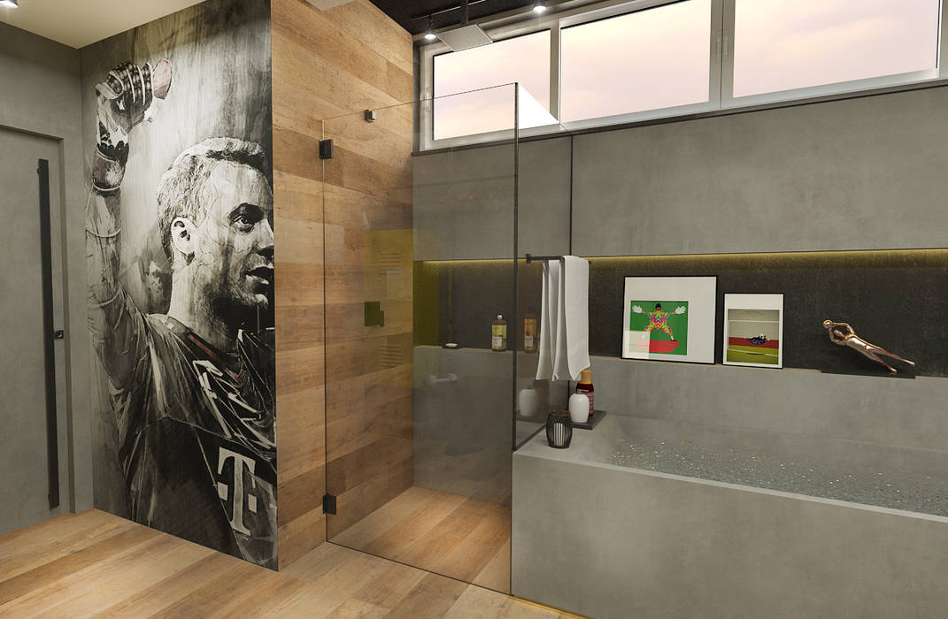 Banheiro para um Jogador de Futebol Rodrigo Westerich - Design de Interiores Banheiros industriais Concreto