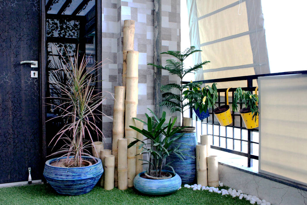 Bamboo Topography Grecor Modern garden Balcony,terracota,turqoues,bamboo