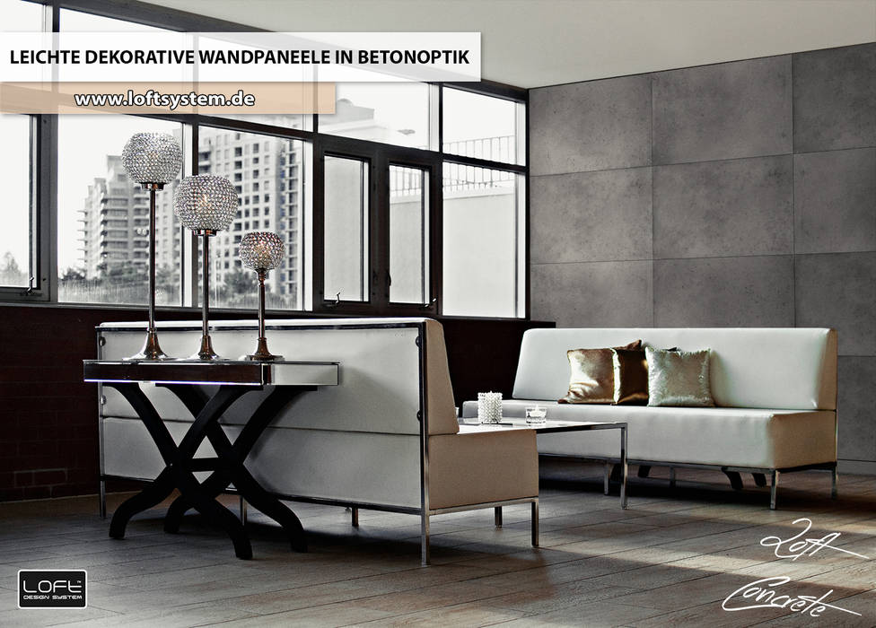 Wandpaneele in Betonoptik für den angesagten Industrial Style, Loft Design System Deutschland - Wandpaneele aus Bayern Loft Design System Deutschland - Wandpaneele aus Bayern Modern living room