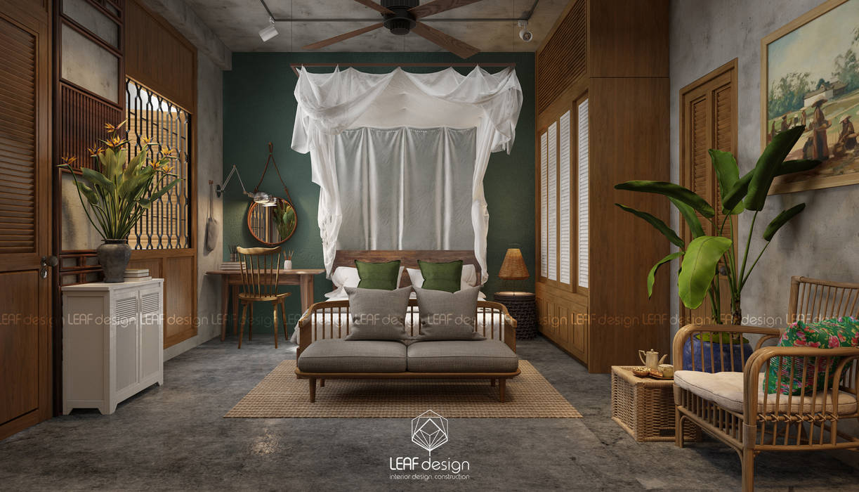 Cảm xúc Á Đông - Nhà phố Sài Gòn, LEAF Design LEAF Design Phòng ngủ phong cách châu Á