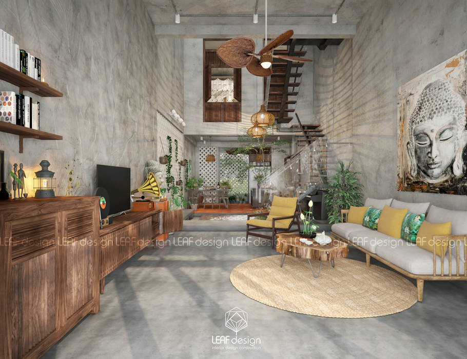 Cảm xúc Á Đông - Nhà phố Sài Gòn, LEAF Design LEAF Design Asian style living room