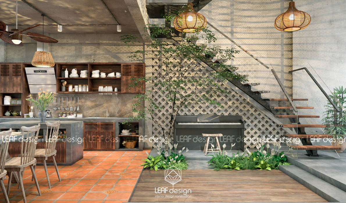 Cảm xúc Á Đông - Nhà phố Sài Gòn, LEAF Design LEAF Design Kitchen