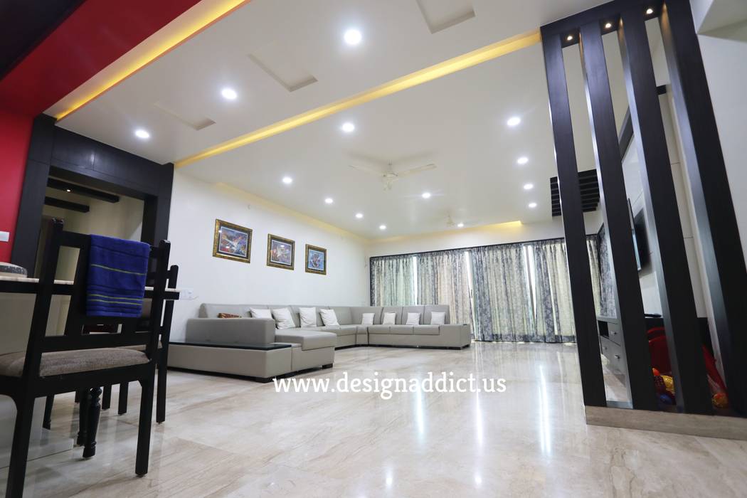 Total Interior design work in Wakad, Pune, Designaddict Designaddict Modern living room Granite