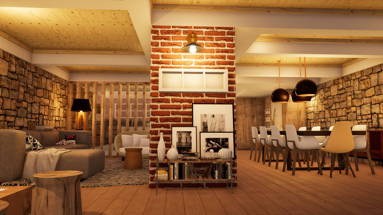3D/Vista 1 ORMIGON ARCHI Salas de estar industriais Madeira Acabamento em madeira