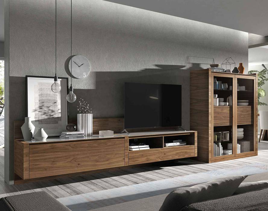 Estante em nogueira c/ tampos em cerâmica branca Bookcase in walnut with white ceramic top HAD6 http://www.intense-mobiliario.com/pt/salas-de-estar/17510-sala-de-estar-had6.html, Intense mobiliário e interiores Intense mobiliário e interiores Ruang Keluarga Modern TV stands & cabinets