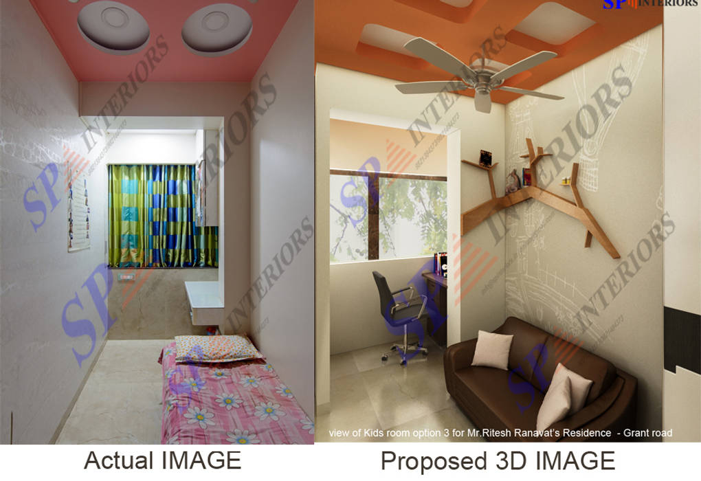 Actual image and Proposed 3d views, SP INTERIORS SP INTERIORS Modern style bedroom