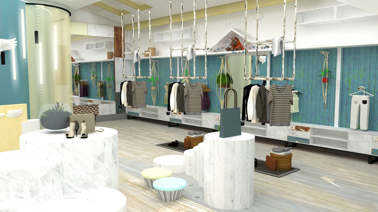 China - Shop Interior Design Yunhee Choe 인더스트리얼 드레싱 룸 우드 파랑