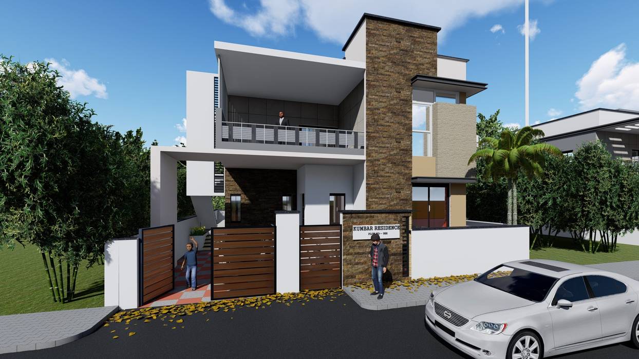 Exterior 3D Elevation Cfolios Design And Construction Solutions Pvt Ltd Multi-Family house