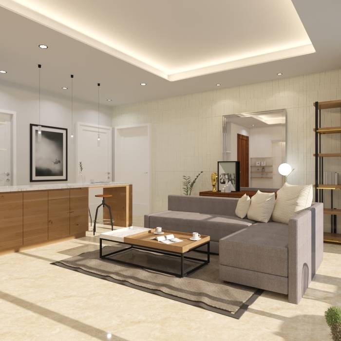 Living Room Noff Design Ruang Keluarga Modern Kayu Wood effect ruang keluarga,ruang tamu,kayu