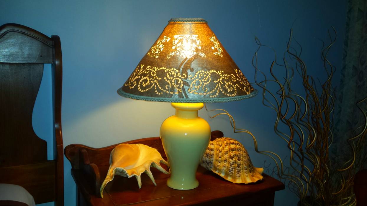 Elements of interior. Lampshades. Alexandrova living DECOR Mediterranean style bedroom Textile Amber/Gold lamp,lampshades,uniquelamp,bed lamp,ornamentperforation,perforated,ornament,night lighting,Lighting