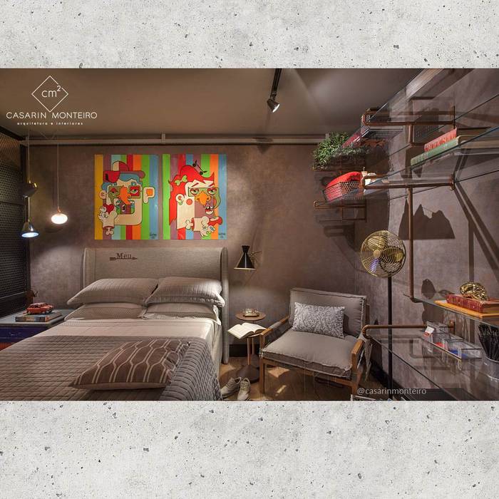 Loft do Cervejeiro - Campinas Decor 2016, CASARIN MONTEIRO ARQUITETURA & INTERIORES CASARIN MONTEIRO ARQUITETURA & INTERIORES Industrial style bedroom Concrete