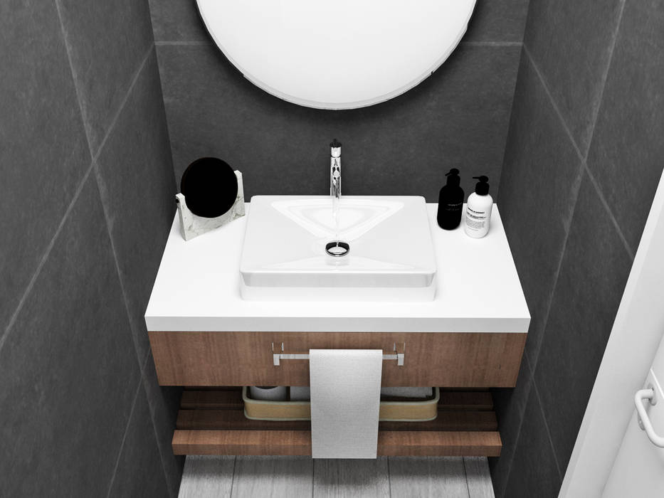 BAÑO EN SUITE, JACH JACH Minimalist style bathroom Wood Wood effect Sinks