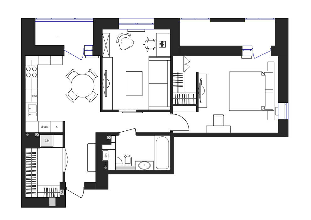 План ПОСЛЕ Дизайн Студия 33 Стены и пол в стиле модерн планировка помещений