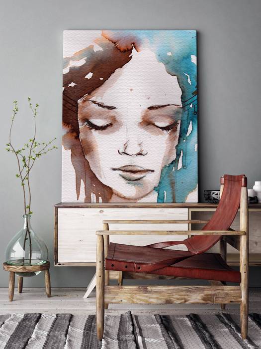 FACE IN WATERCOLOR Pixers Rustic style living room rustic,watercolor