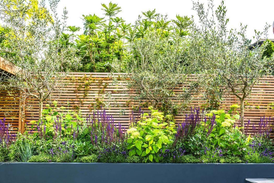 Raised Planters to Level up your Plants Kate Eyre Garden Design Mediterranean style garden Kate Eyre Garden Design, Kate Eyre, Balau, Decking, Outdoor Seating, Cedar Cladding, Lawn, Grass, Garden Design, Contemporary, Modern, Raised Bed, Porcelain, Patio, South Facing, Planting, Decking Design, Stepping Stones, Pathway, Garden Storage, Jasmine, Plants, Private, Garden Furniture, Heuchera, Clematis, Phormium