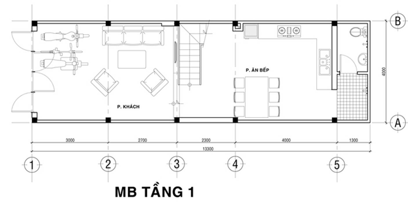 Bản vẽ thiết kế nhà phố 3 tầng Công ty TNHH Xây Dựng TM – DV Song Phát Nhà gia đình