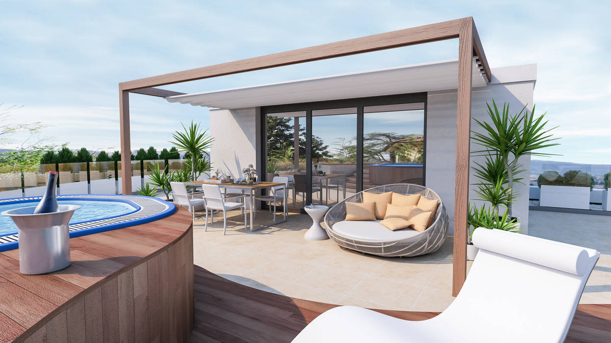 Ambiente wellness in una terrazza privata di un attico situato: Viganello in Svizzera, studiosagitair studiosagitair Тераса