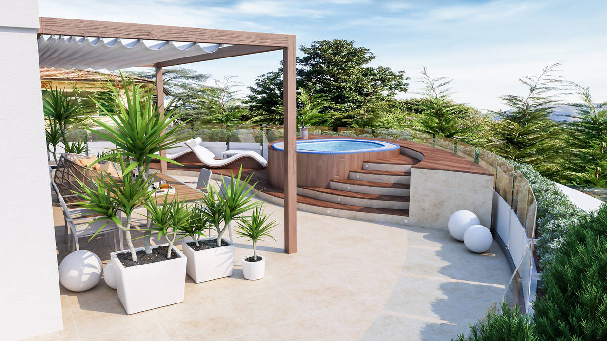 angolo jacuzzi studiosagitair Balcone, Veranda & Terrazza in stile moderno