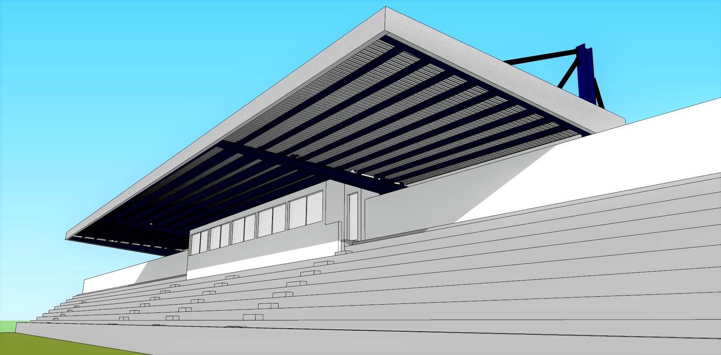 Cobertura da Bancada do Estádio Municipal de Angra do Heroísmo, PE. Projectos de Engenharia, LDa PE. Projectos de Engenharia, LDa مساحات تجارية ستاد رياضي