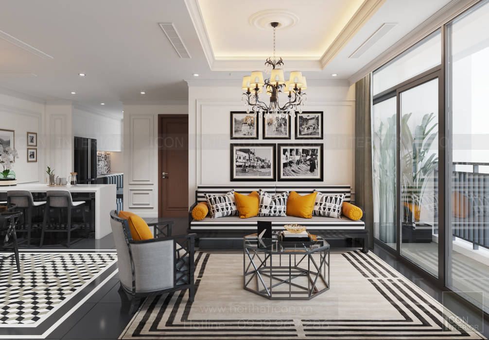 ​Thiết kế nội thất Vinhomes Central Park - Phong cách Đông Dương, ICON INTERIOR ICON INTERIOR Phòng khách phong cách châu Á