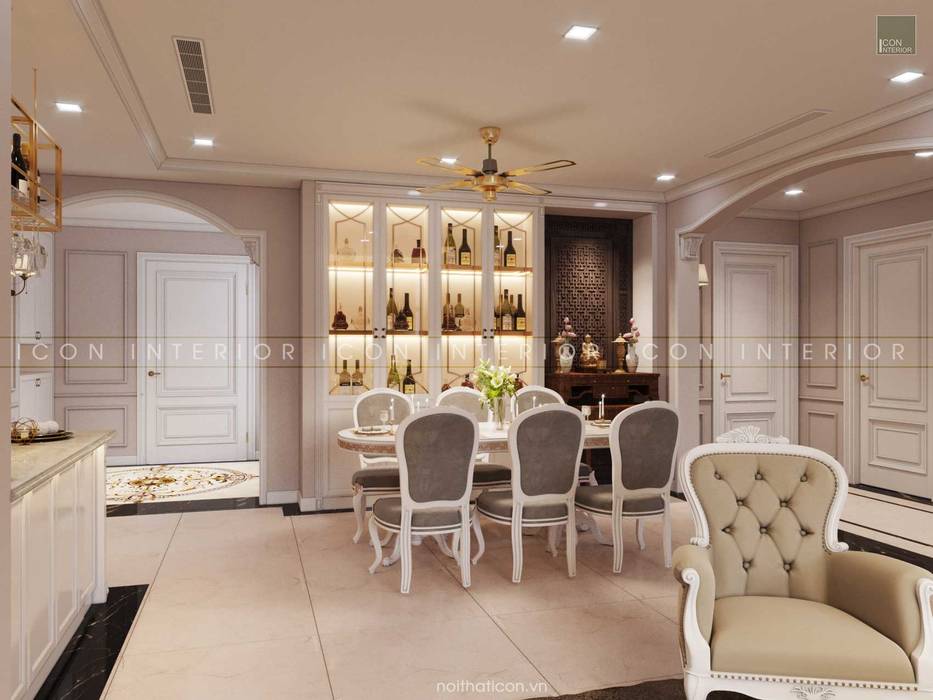 Thiết kế nội thất phong cách TÂN CỔ ĐIỂN cùng căn hộ Vinhomes Central Park, ICON INTERIOR ICON INTERIOR Phòng ăn phong cách kinh điển