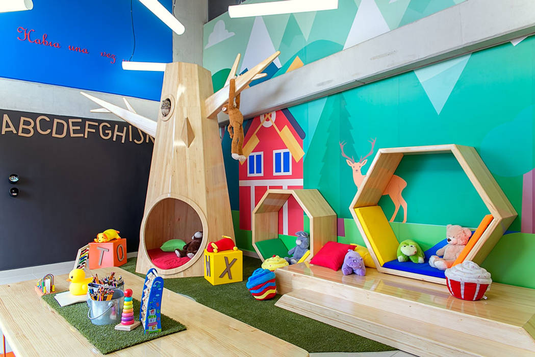 Zona infantil Maria Mentira Studio Salas modernas Madera Acabado en madera niños,colores,infantil,arbol