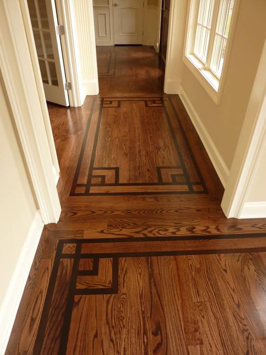 Red Oak Floors with Jacobean and Ebony stain, Shine Star Flooring Shine Star Flooring Klasyczny korytarz, przedpokój i schody