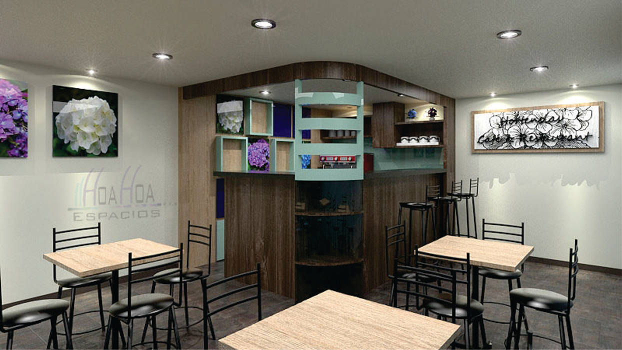 Barra de cafeteria HoaHoa Espacios SAS Comedores de estilo moderno Derivados de madera Transparente