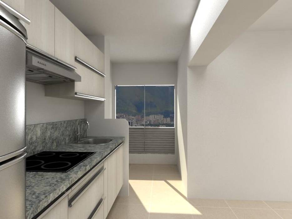 Diseño Cocina pequeña, Arq. Barbara Bolivar Arq. Barbara Bolivar Modern Kitchen Wood Wood effect Cabinets & shelves