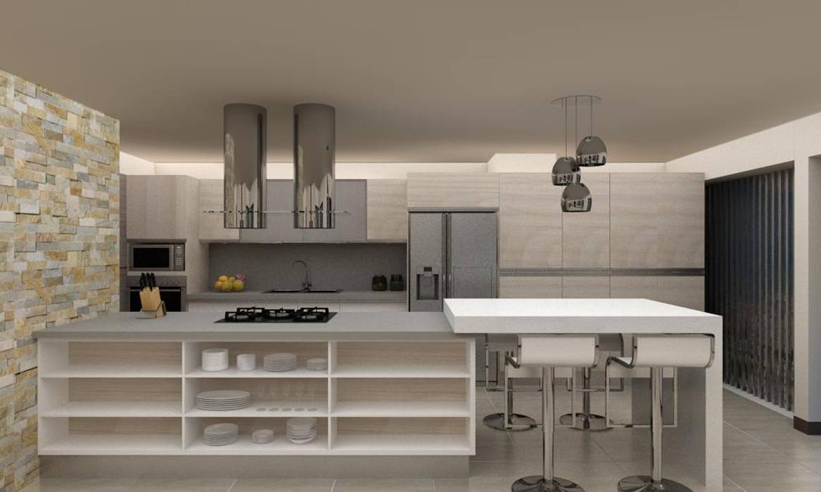 Diseño Cocina y Mueble Tv, Arq. Barbara Bolivar Arq. Barbara Bolivar Éléments de cuisine Bois Effet bois