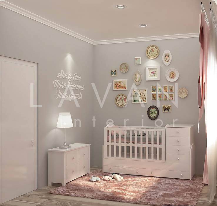 Shabby Chic Nursery Room, Lavani Interior Lavani Interior Stanza dei bambini in stile classico Legno Effetto legno Letti & Culle