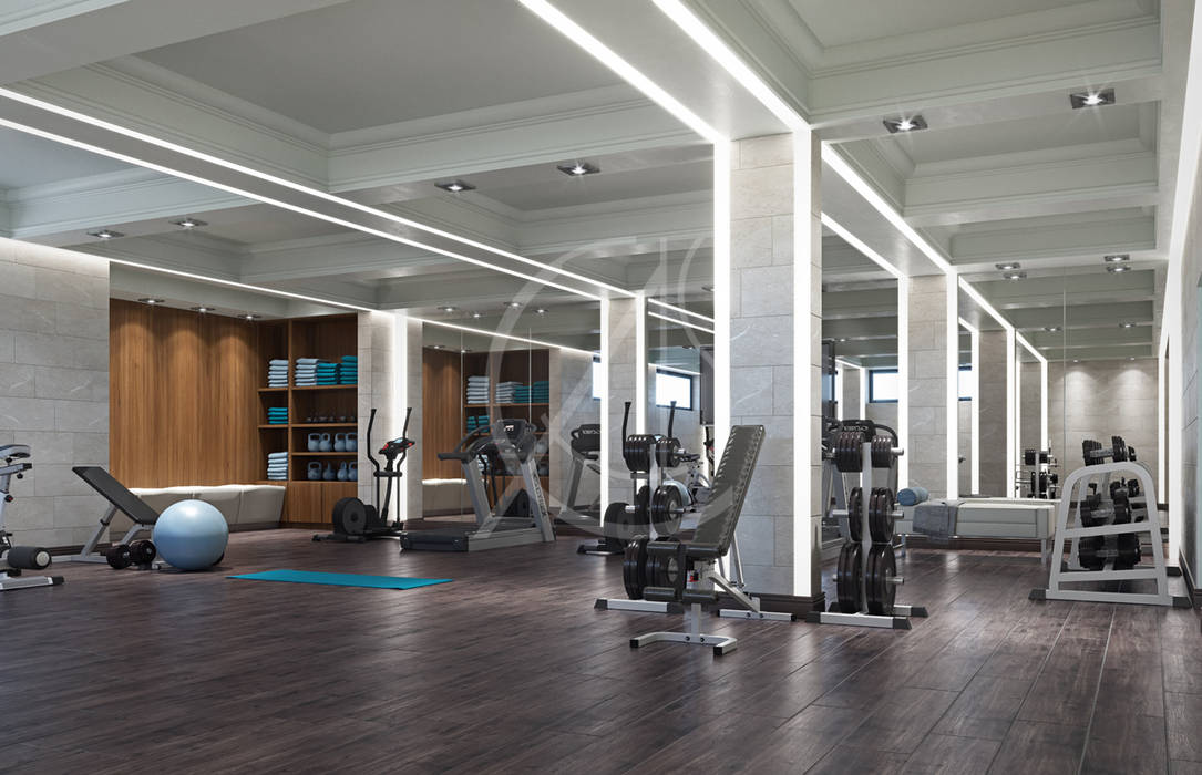 Gym homify Modern gym Solid Wood Multicolored gym,home spa design,home gym,solid wood,dark wood,grey,luxury home design,luxury home interior,fitness room,private gym