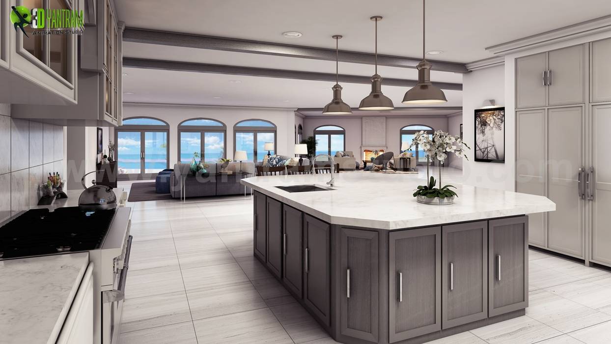 Interior Design For Beach Home Yantram Animation Studio Corporation Built-in kitchens Concrete Modern,Exterior,Beach,House,Interior,Architectural,Visualization,Design,Rendering,Studio,companies,Company