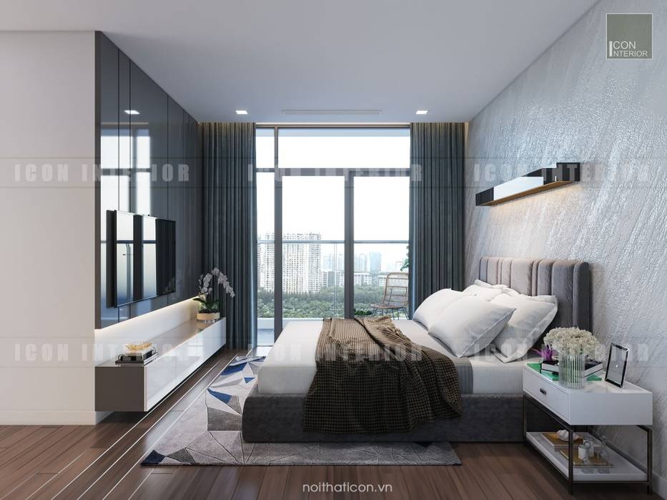 Thiết kế nội thất căn hộ Vinhomes Central Park Tân Cảng , ICON INTERIOR ICON INTERIOR Phòng ngủ phong cách hiện đại