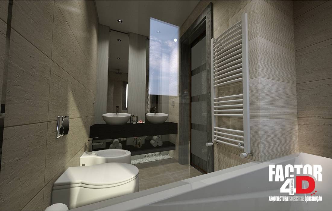 Virtual3D#011 Factor4D - Arquitetura, Consultadoria & Gestão Casas de banho modernas Projeto,Construção