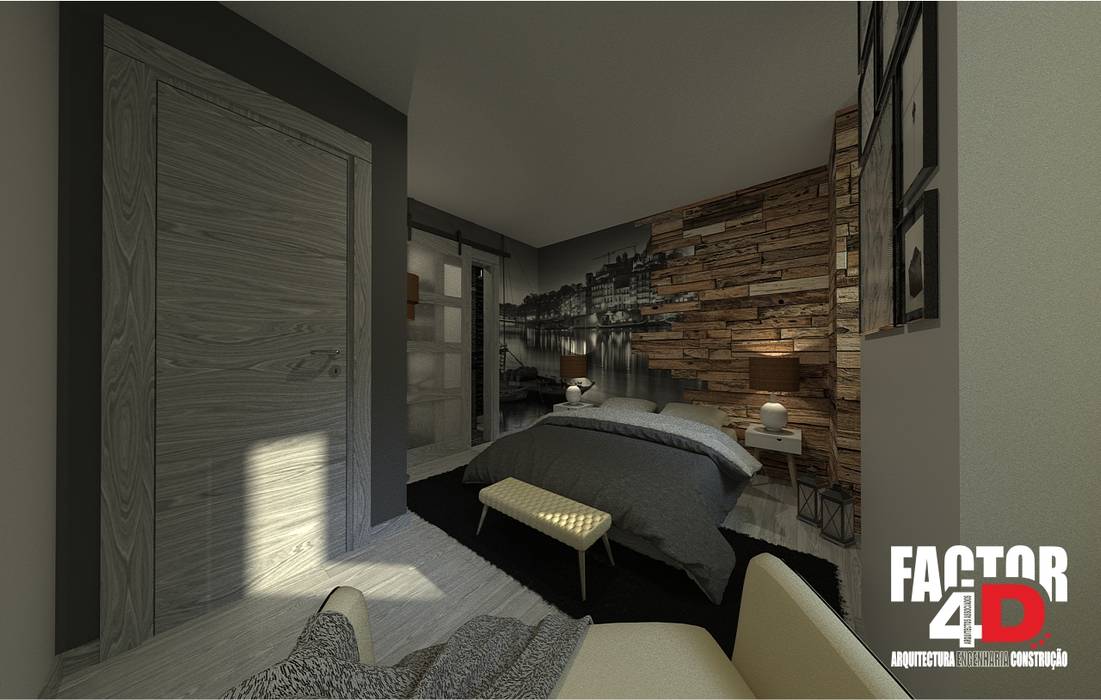 Virtual3D, Factor4D - Arquitetura, Consultadoria & Gestão Factor4D - Arquitetura, Consultadoria & Gestão Modern style bedroom