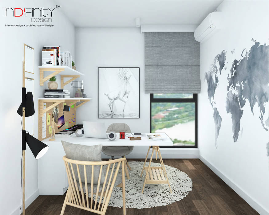 Scandinavian Design . Condominium, inDfinity Design (M) SDN BHD inDfinity Design (M) SDN BHD Ruang Studi/Kantor Gaya Skandinavia