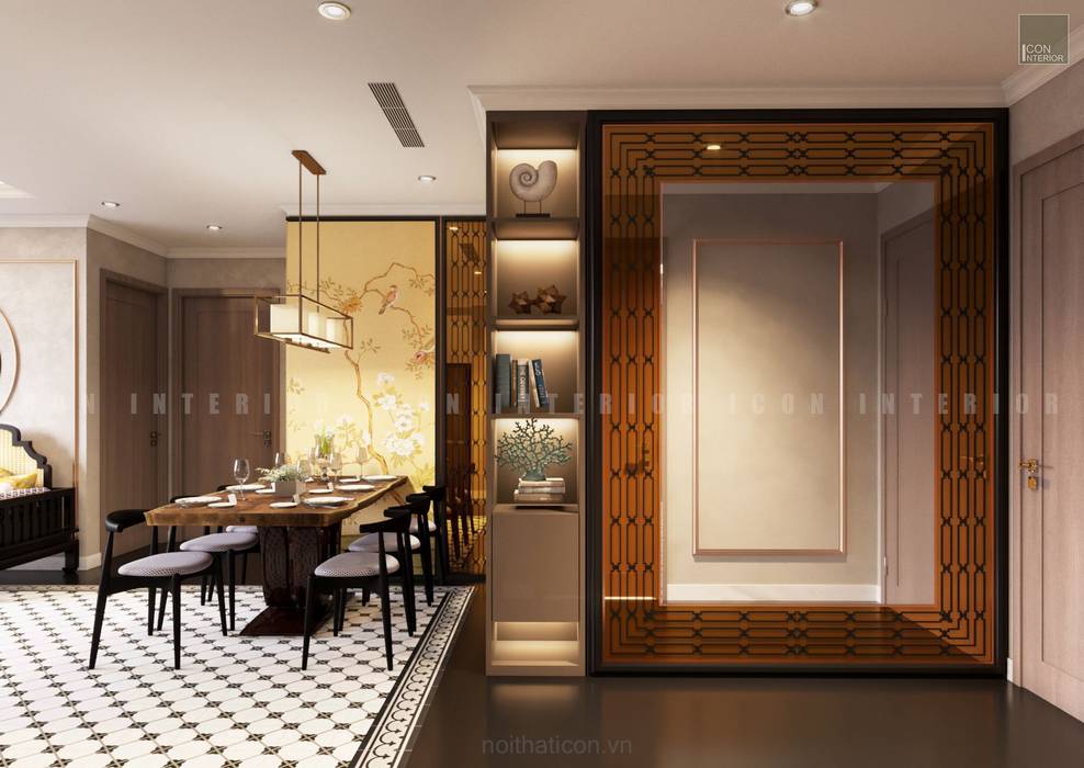 Nội thất căn hộ Vinhomes Central Park thiết kế theo phong cách Đông Dương, ICON INTERIOR ICON INTERIOR Puertas asiáticas