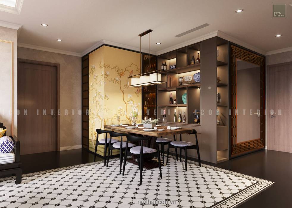 Nội thất căn hộ Vinhomes Central Park thiết kế theo phong cách Đông Dương, ICON INTERIOR ICON INTERIOR غرفة السفرة