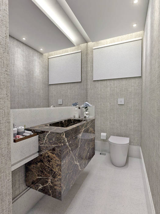 Lavabo Conceito22 Arquitetura Inteligente Banheiros modernos Mármore mármore marrom,persiana,papel de parede,espelho de banheiro,cuba,esculpida