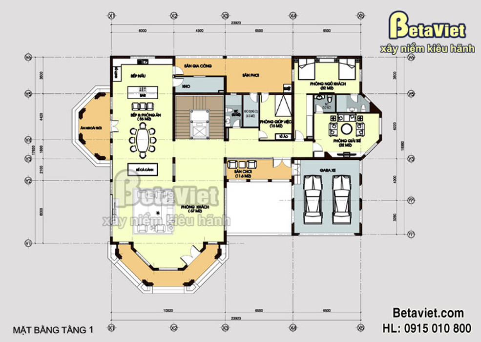 Mặt bằng tầng 1 mẫu biệt thự đẹp Tân cổ điển phong cách châu Âu 3 tầng (CĐT: Ông Nguyên - Đồng Nai) BT15006 Công Ty CP Kiến Trúc và Xây Dựng Betaviet