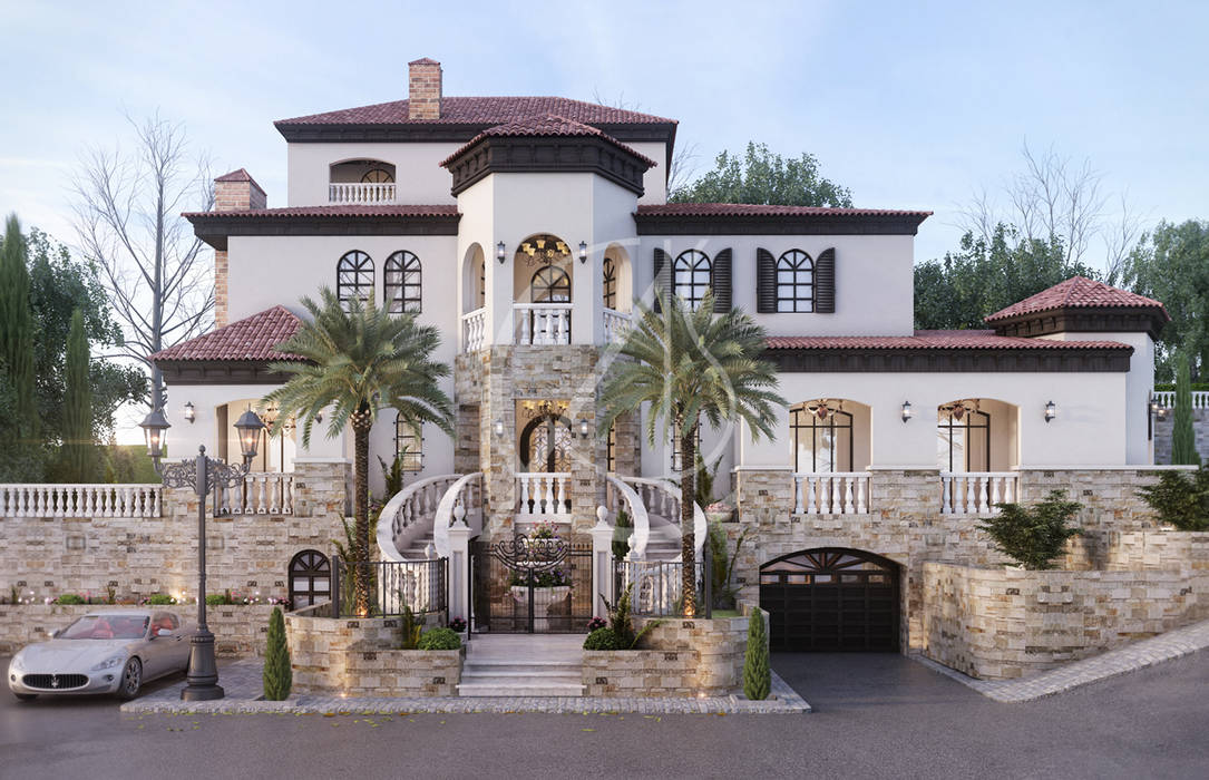 homify Single family home Stone mediterranean house,luxury house,luxury villa,villa exterior,exterior design,mediterranean villa,private residence,terracotta,wrought iron gate,entrance,stone,spiral staircase