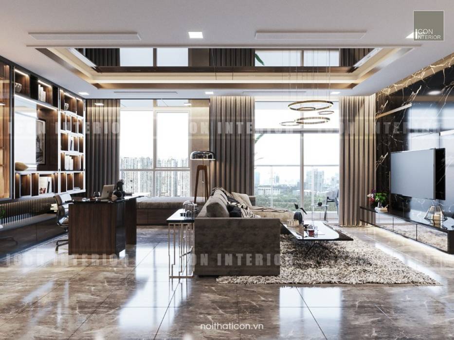 Phong cách hiện đại trong thiết kế nội thất căn hộ Vinhomes Central Park, ICON INTERIOR ICON INTERIOR Phòng khách