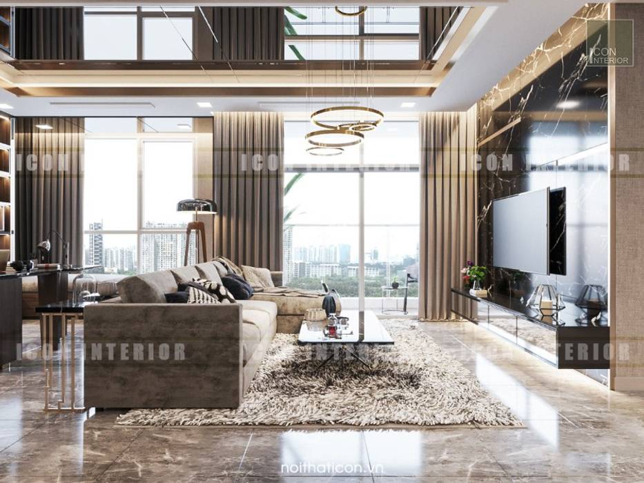 Phong cách hiện đại trong thiết kế nội thất căn hộ Vinhomes Central Park, ICON INTERIOR ICON INTERIOR Phòng khách