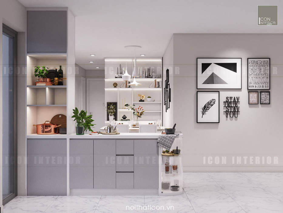 Thiết kế nội thất Vinhomes Centra Park đẹp rạng ngời cùng sắc trắng tinh khôi, ICON INTERIOR ICON INTERIOR Nhà bếp phong cách hiện đại