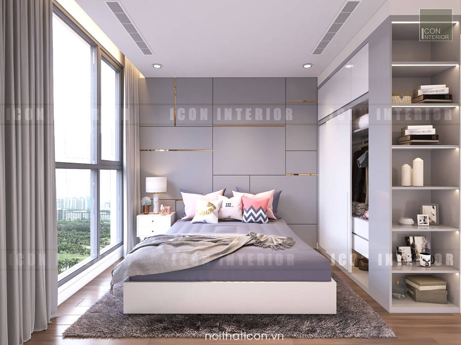 Thiết kế nội thất Vinhomes Centra Park đẹp rạng ngời cùng sắc trắng tinh khôi, ICON INTERIOR ICON INTERIOR Phòng ngủ phong cách hiện đại