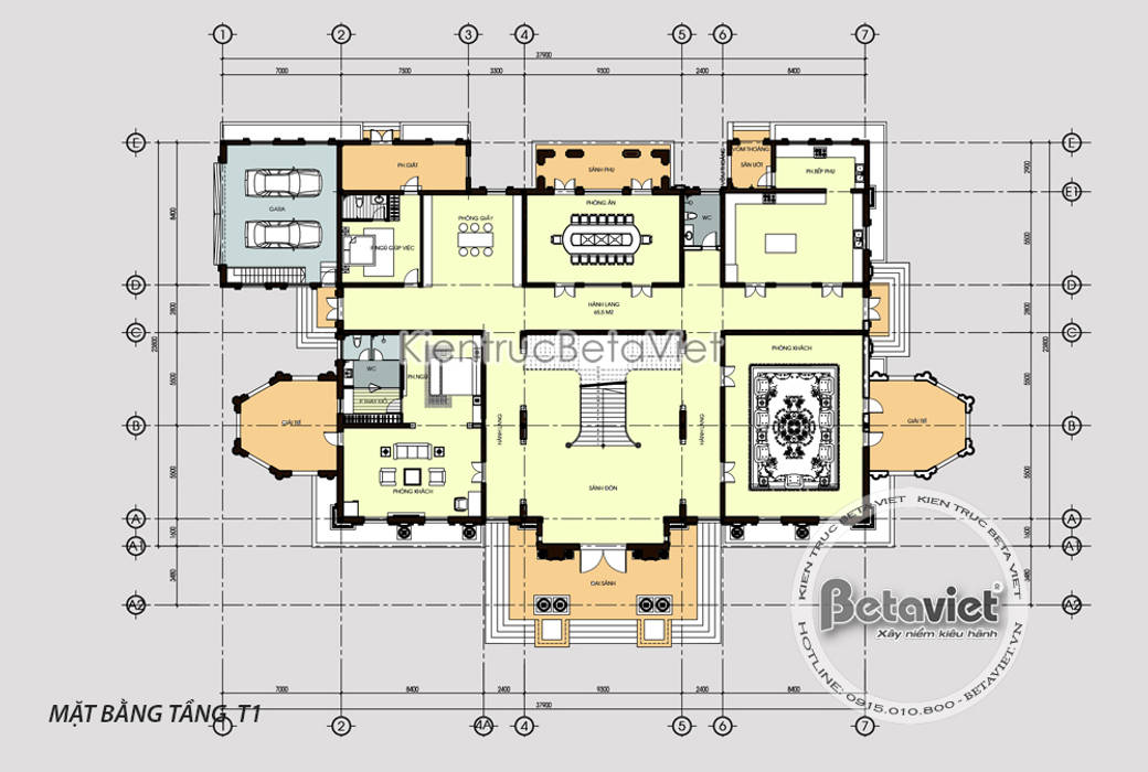 Mặt bằng tầng 1 mẫu thiết kế biệt thự đẹp 2 tầng Cổ điển hoa lệ hoành tráng ( CĐT: Ông Nam - Thanh Hóa) KT17034 Công Ty CP Kiến Trúc và Xây Dựng Betaviet